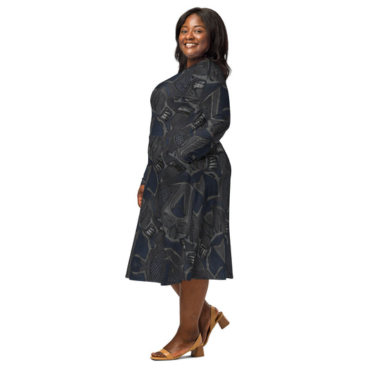 All-over print long sleeve midi dress - FelinDesign
