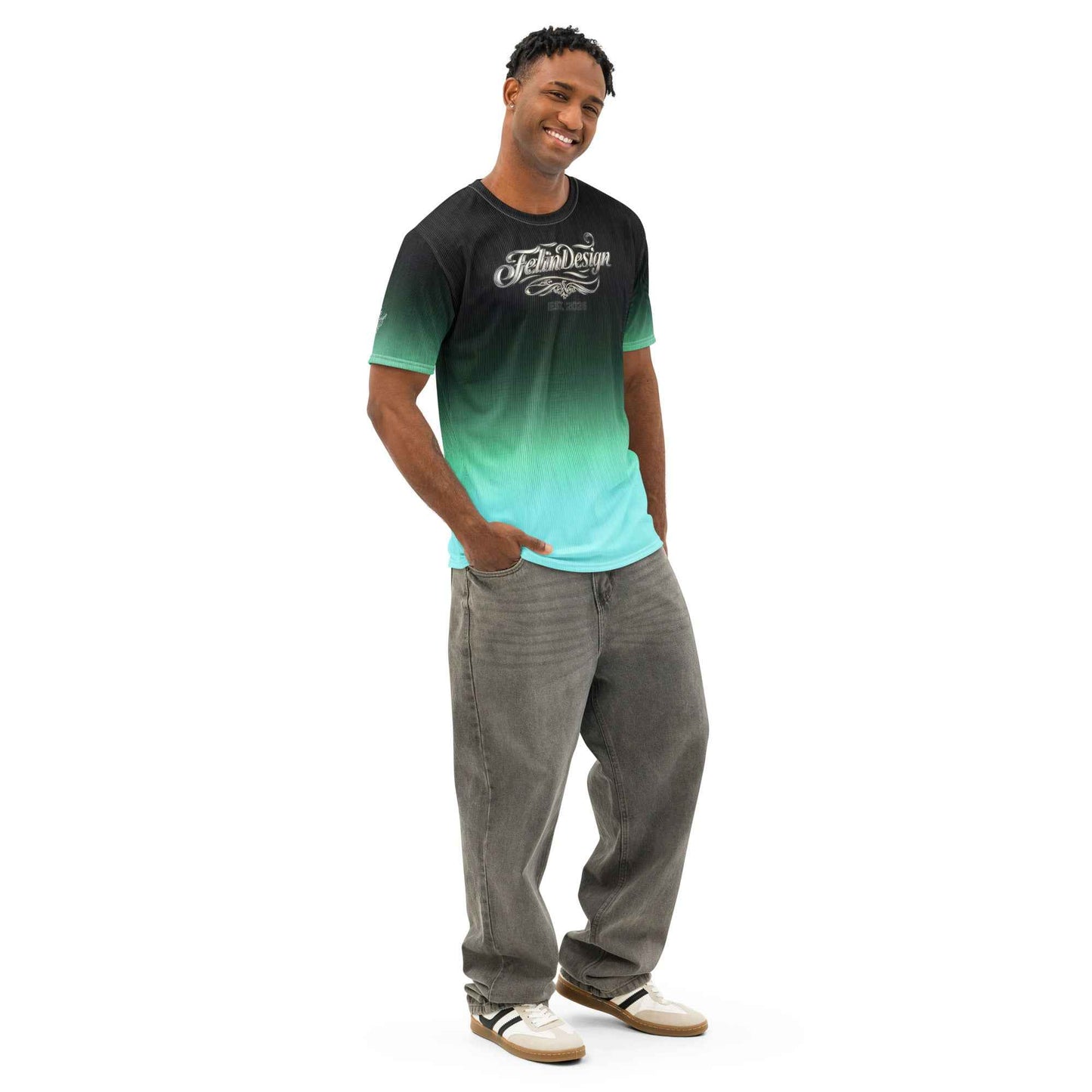 Men’s cotton crew neck t-shirt Unisex black/Pastel green