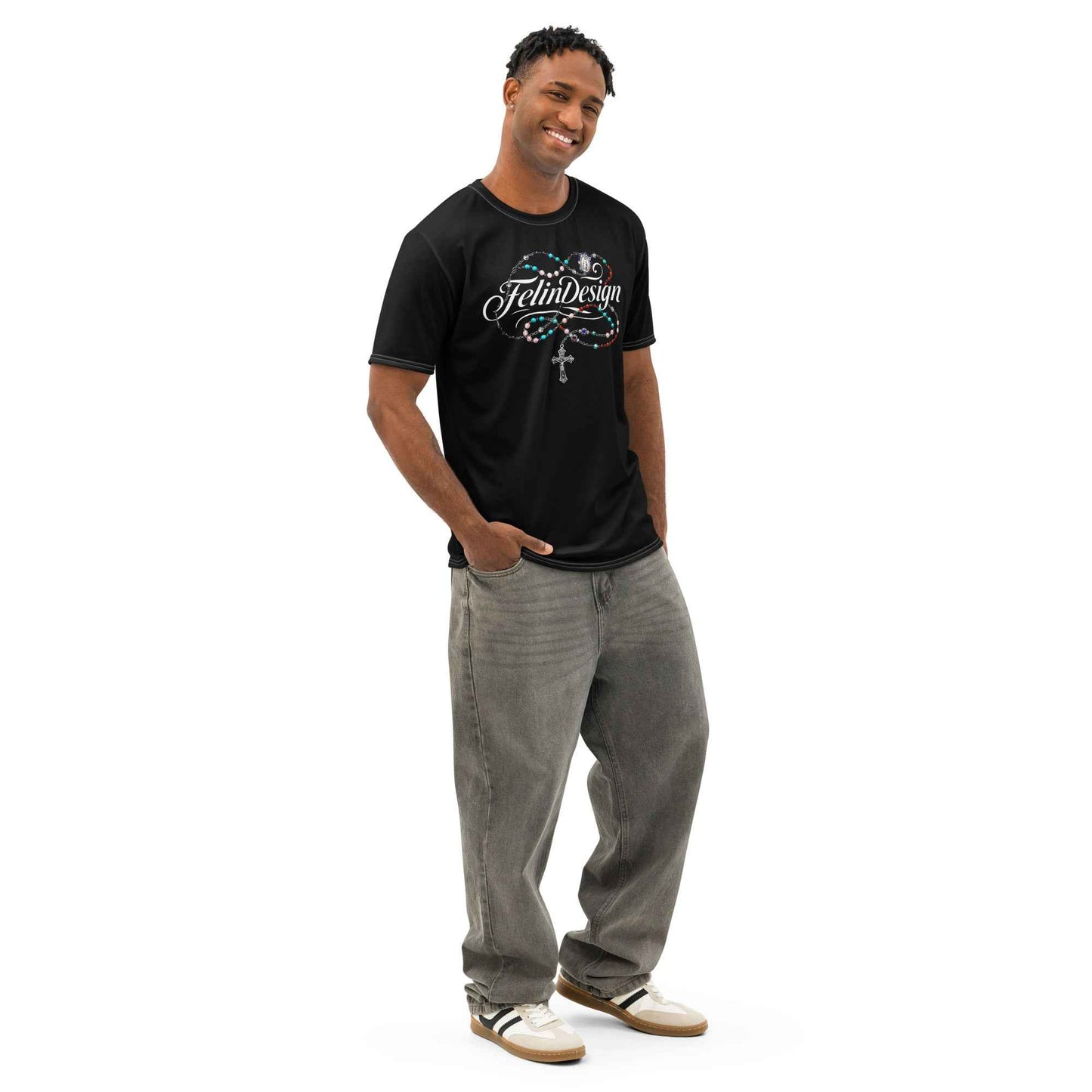 FelinDesign Colored Rosary Men's Cotton Crew Neck T-Shirt