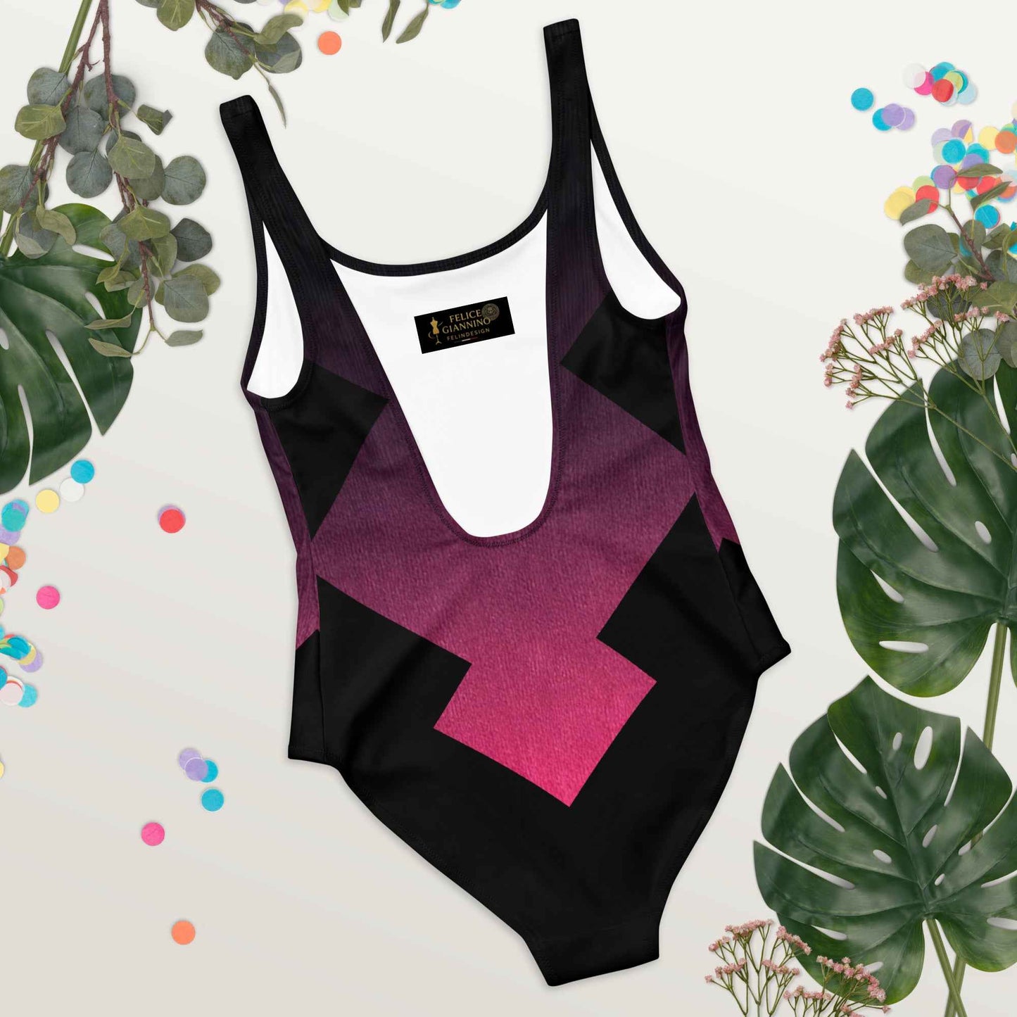 Women's One-Piece Swimsuit Black/Fuchsia FelinDesign - Elegant Eco-Sustainable Chlorine Resistant