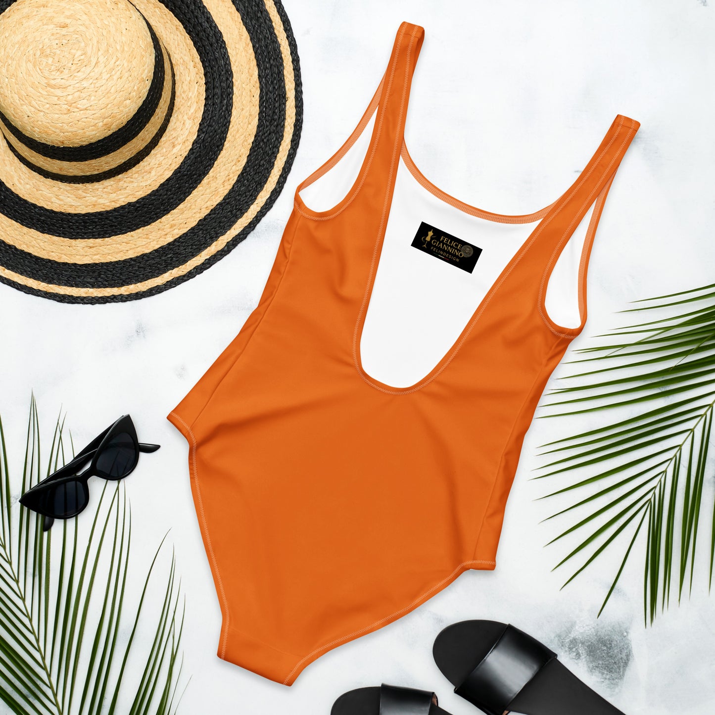 Burnt orange Minimalist Chic One-Piece Swimwear | Solid Color Collection | 2026 Summer Essentials felindesign - FelinDesign
