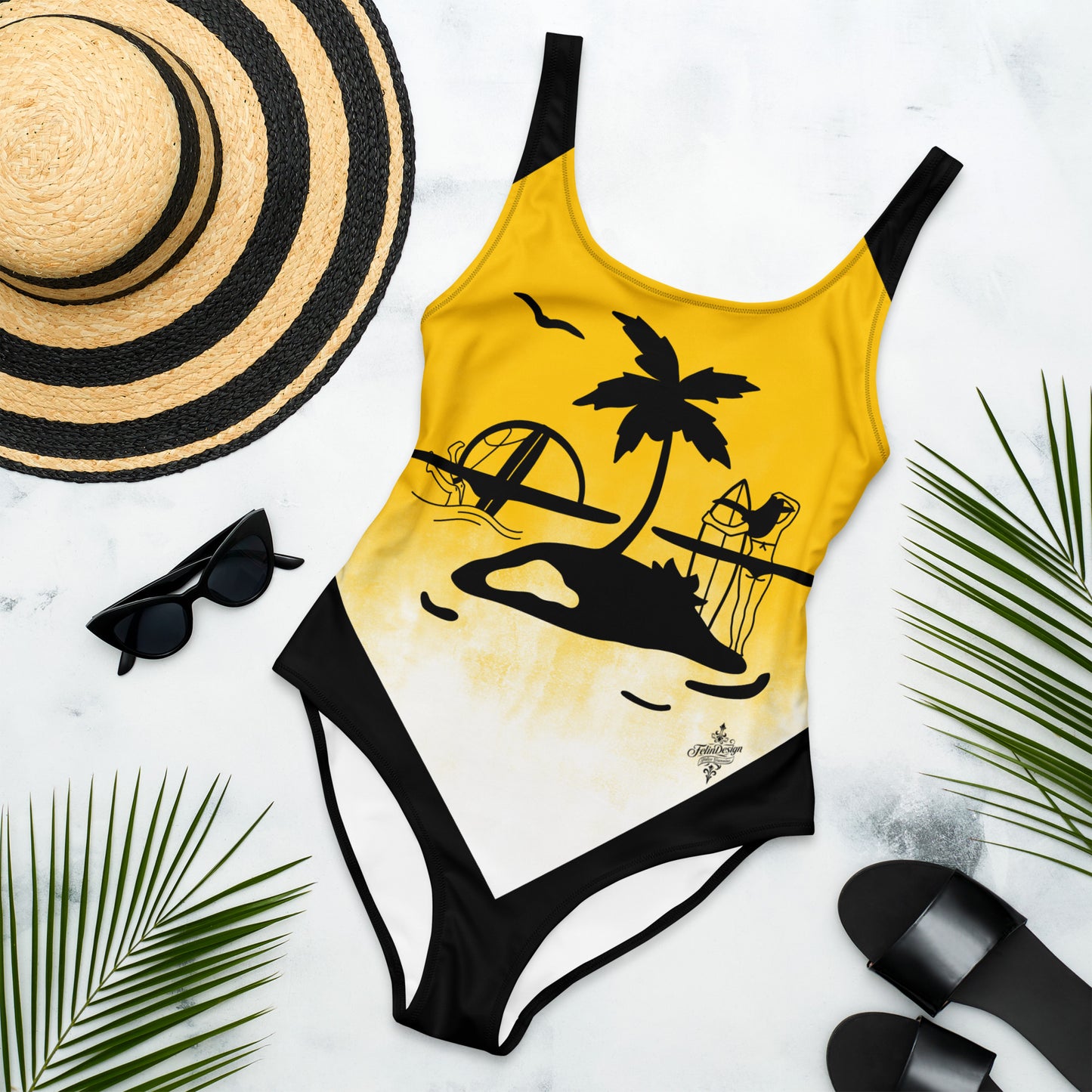 Yellow Surf Minimalist Chic One-Piece Swimwear | Solid Color Collection | 2026 Summer Essentials felindesign Surf Yellow - FelinDesign