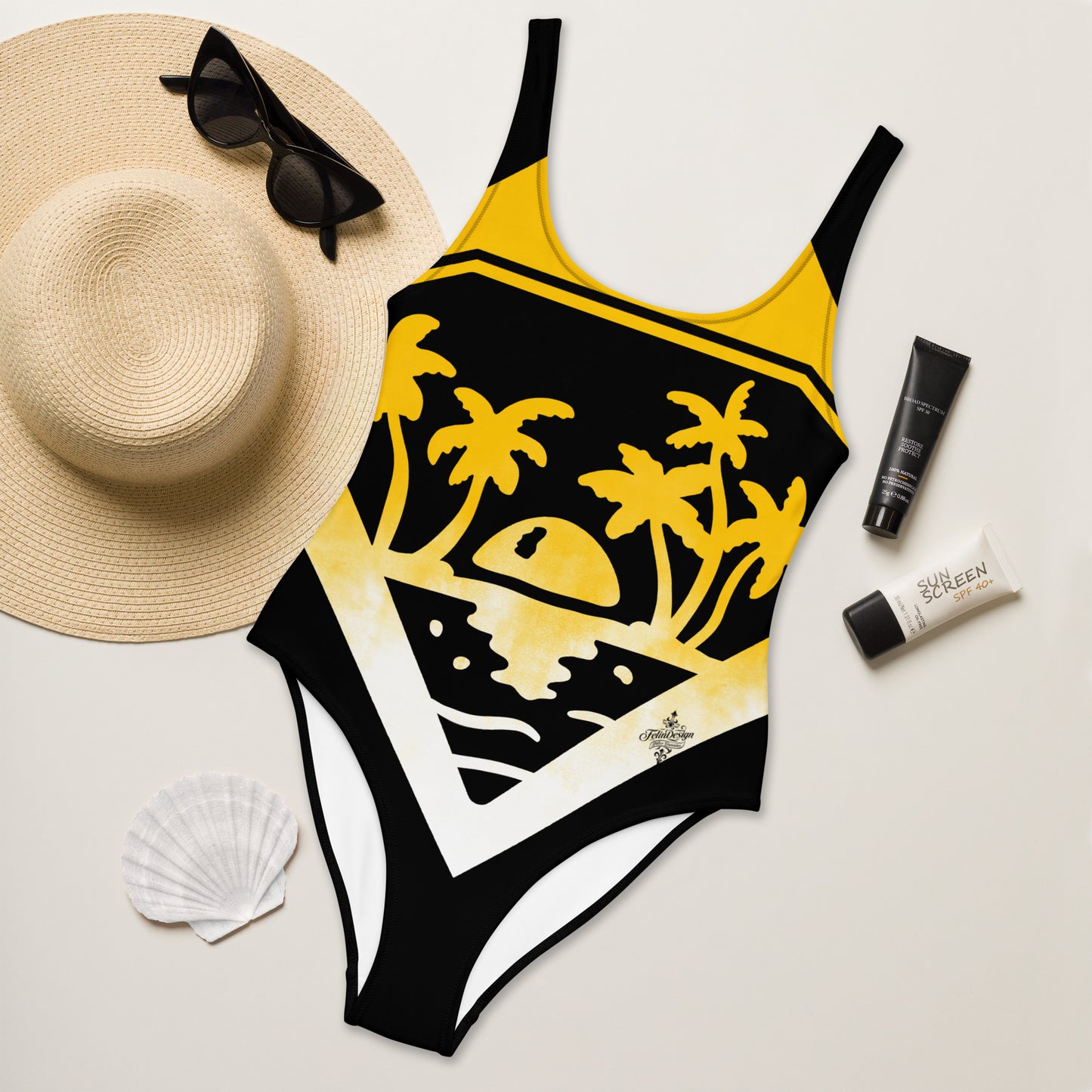 Yellow Nature Minimalist Chic One-Piece Swimwear | Solid Color Collection | 2026 Summer Essentials felindesign Nature - FelinDesign