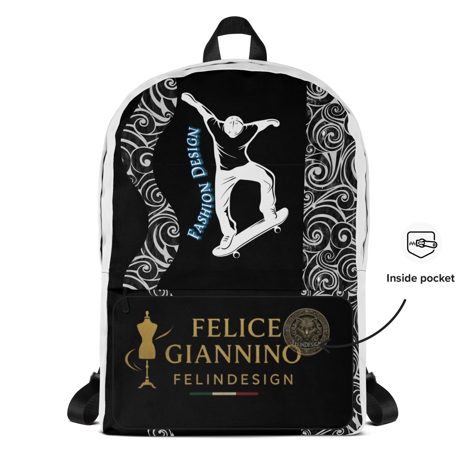 FelinDesign Backpack for Men and Women | Waterproof Medium Travel and Sport Bag with Laptop Pocket | Stylish Skateboard-Inspired Design - FelinDesign