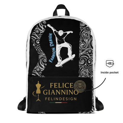 FelinDesign Backpack for Men and Women | Waterproof Medium Travel and Sport Bag with Laptop Pocket | Stylish Skateboard-Inspired Design - FelinDesign