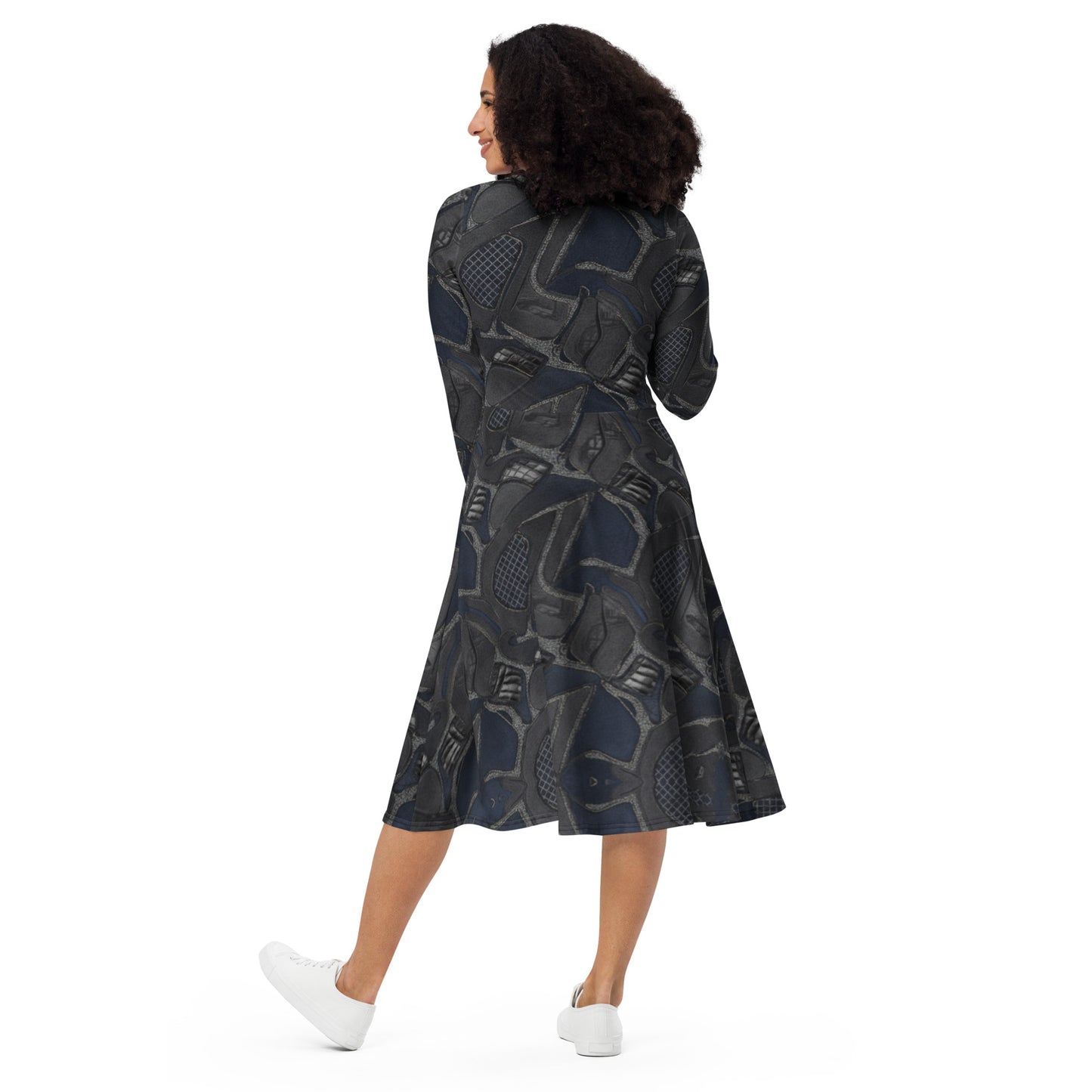 All-over print long sleeve midi dress - FelinDesign