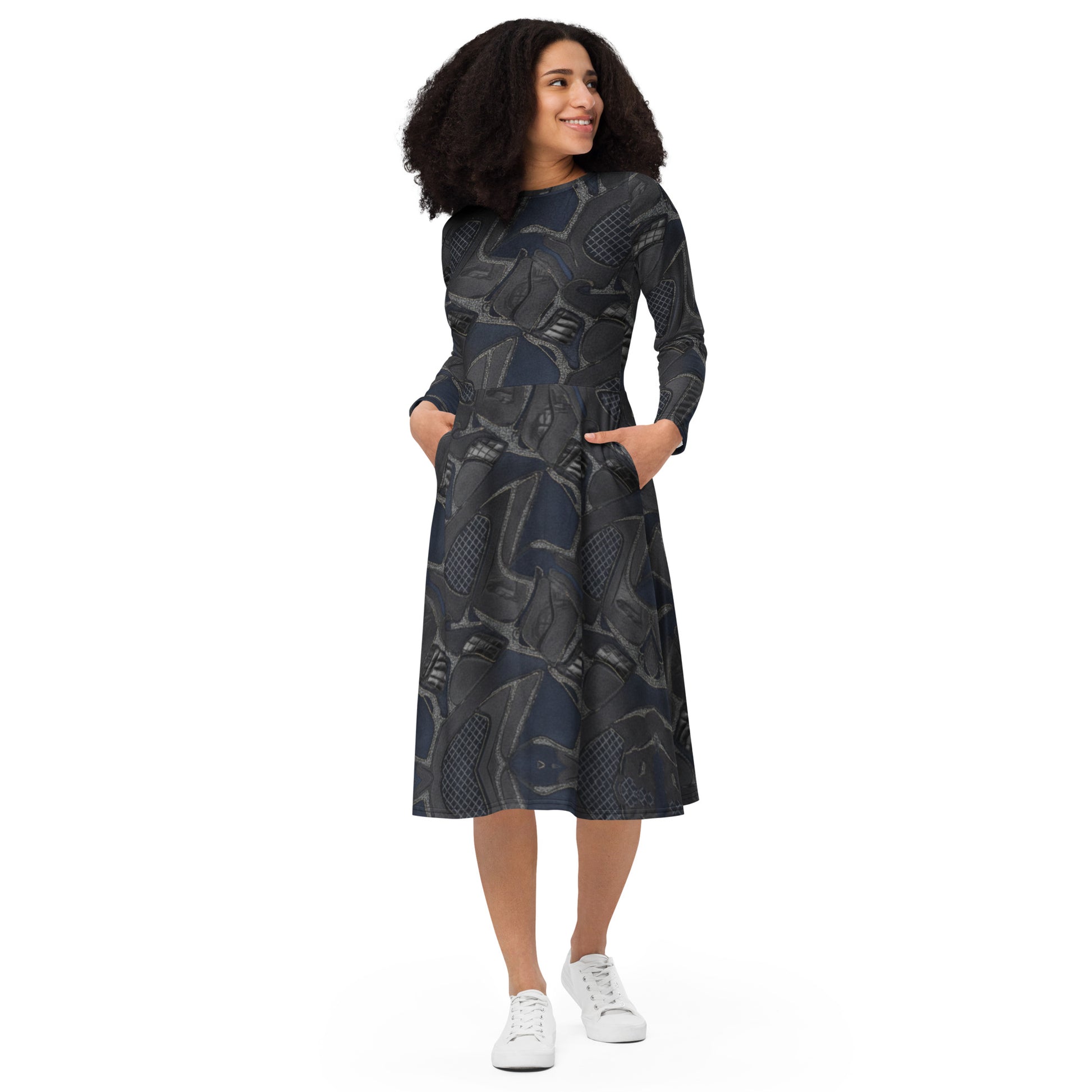 All-over print long sleeve midi dress - FelinDesign