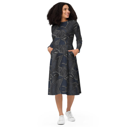 All-over print long sleeve midi dress - FelinDesign