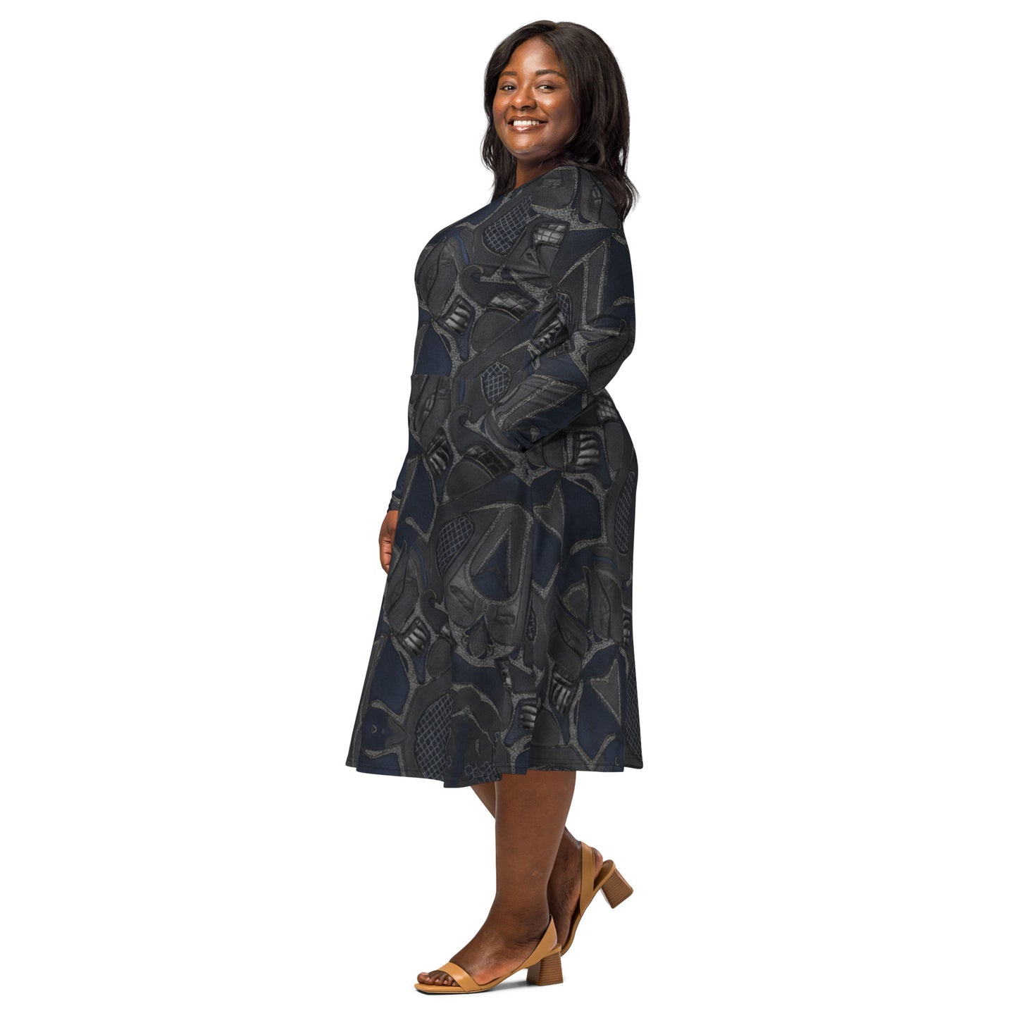 All-over print long sleeve midi dress - FelinDesign