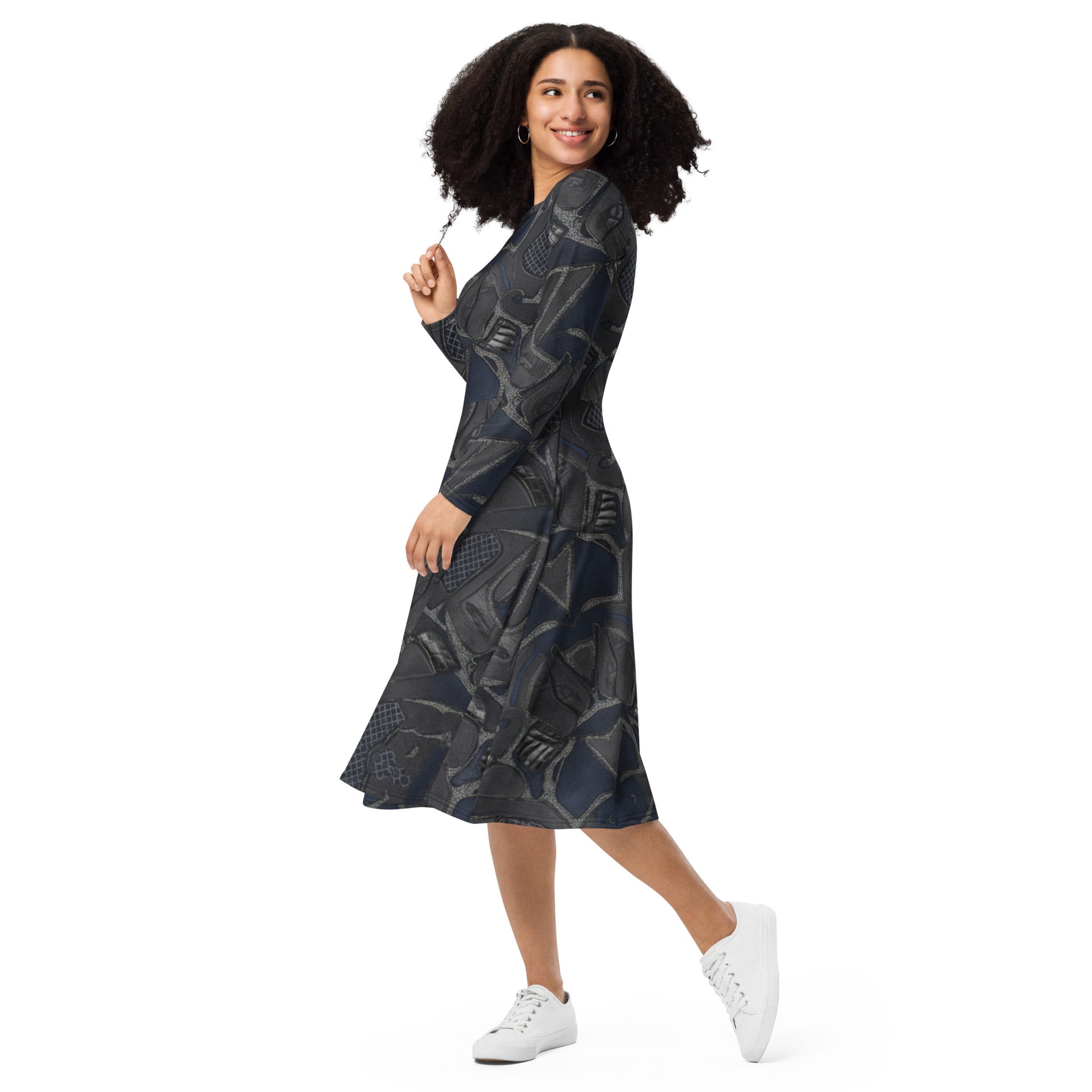 All-over print long sleeve midi dress - FelinDesign