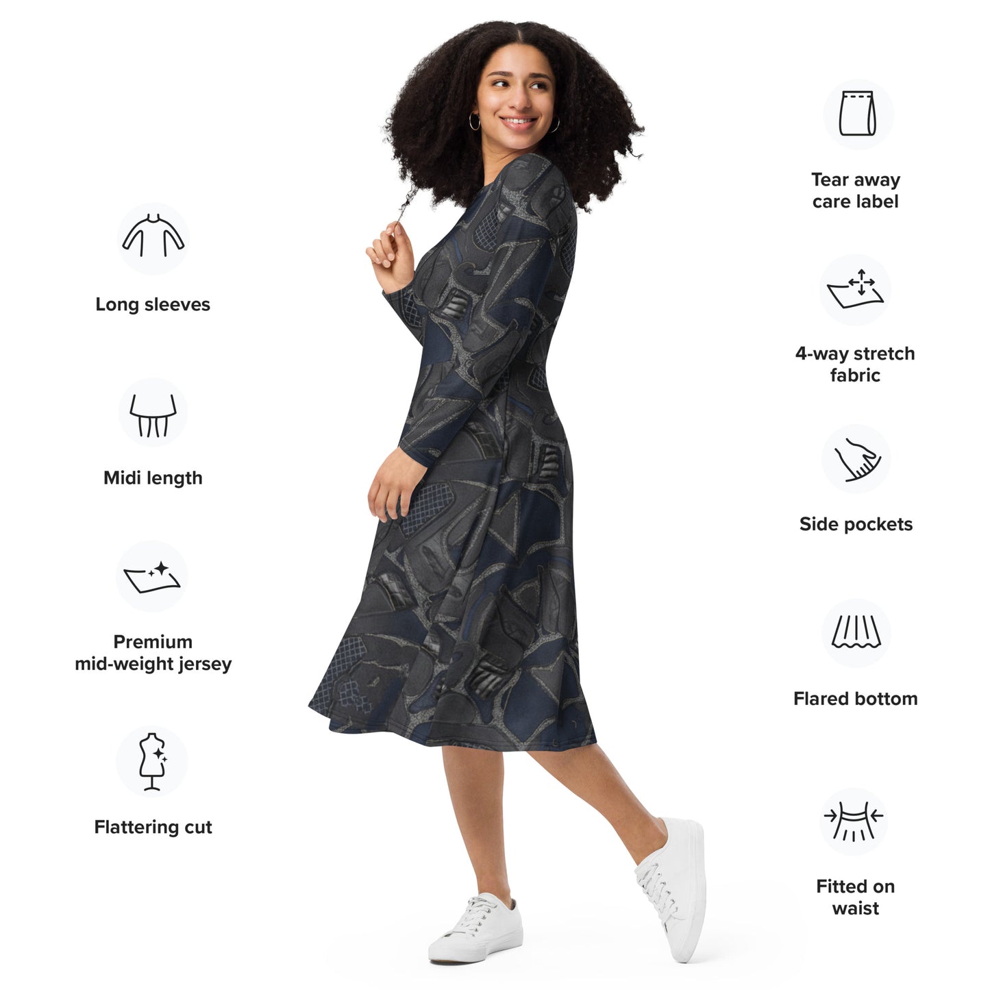All-over print long sleeve midi dress - FelinDesign