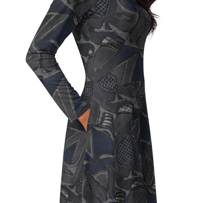 All-over print long sleeve midi dress - FelinDesign