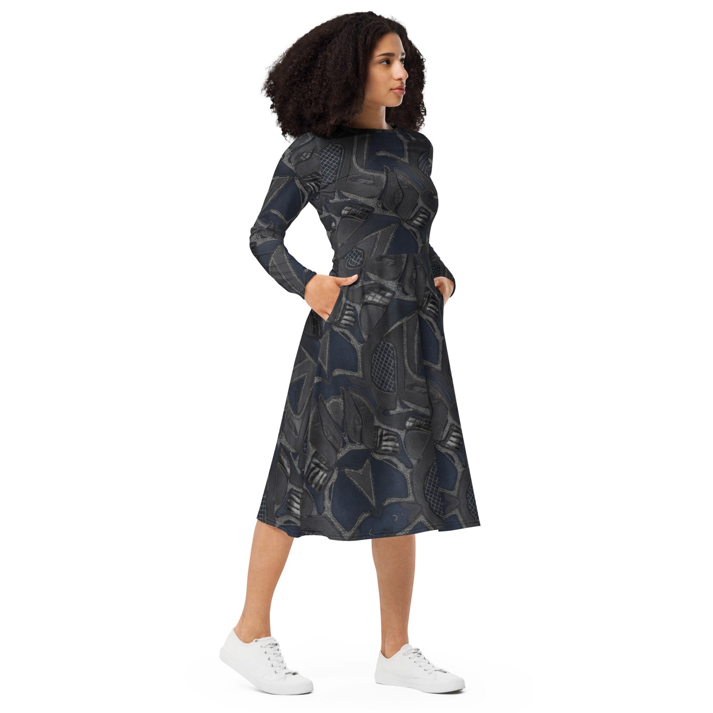 All-over print long sleeve midi dress - FelinDesign