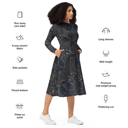 All-over print long sleeve midi dress - FelinDesign