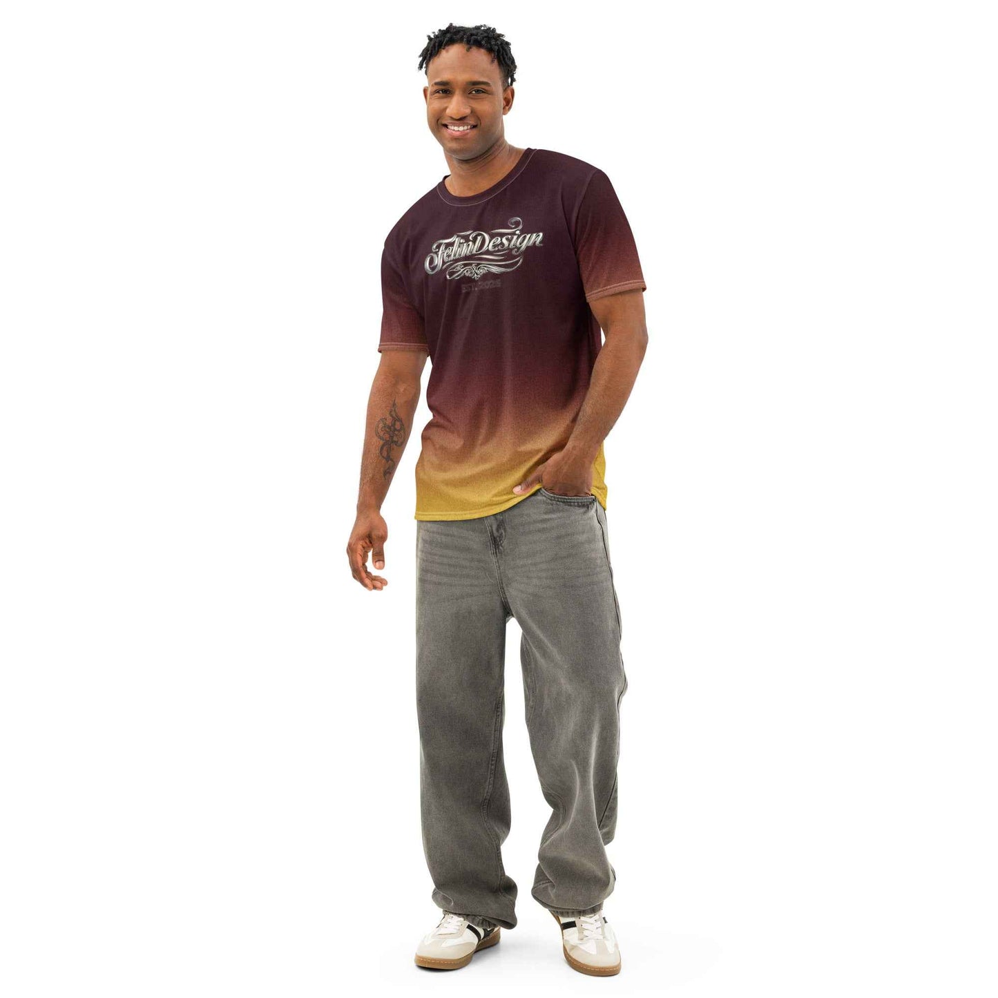 Men’s cotton crew neck t-shirt black/Yellow
