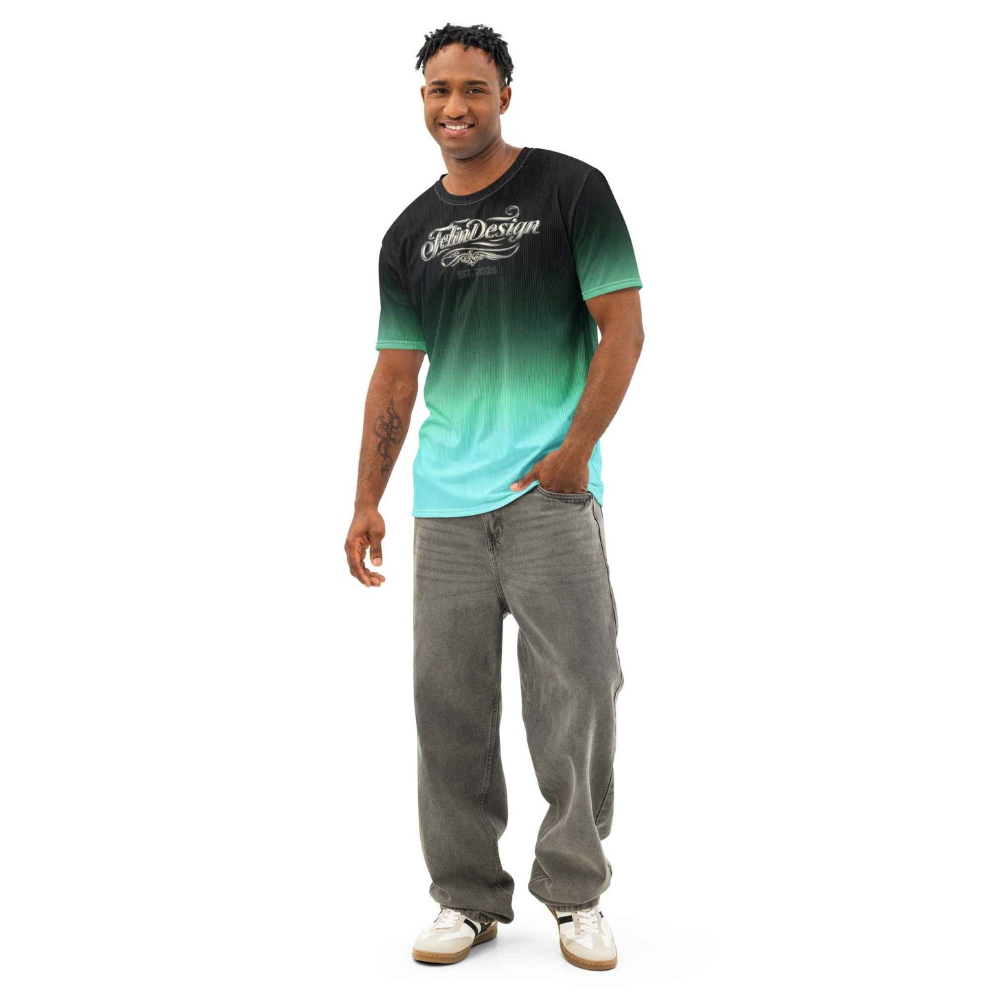 Men’s cotton crew neck t-shirt Unisex black/Pastel green