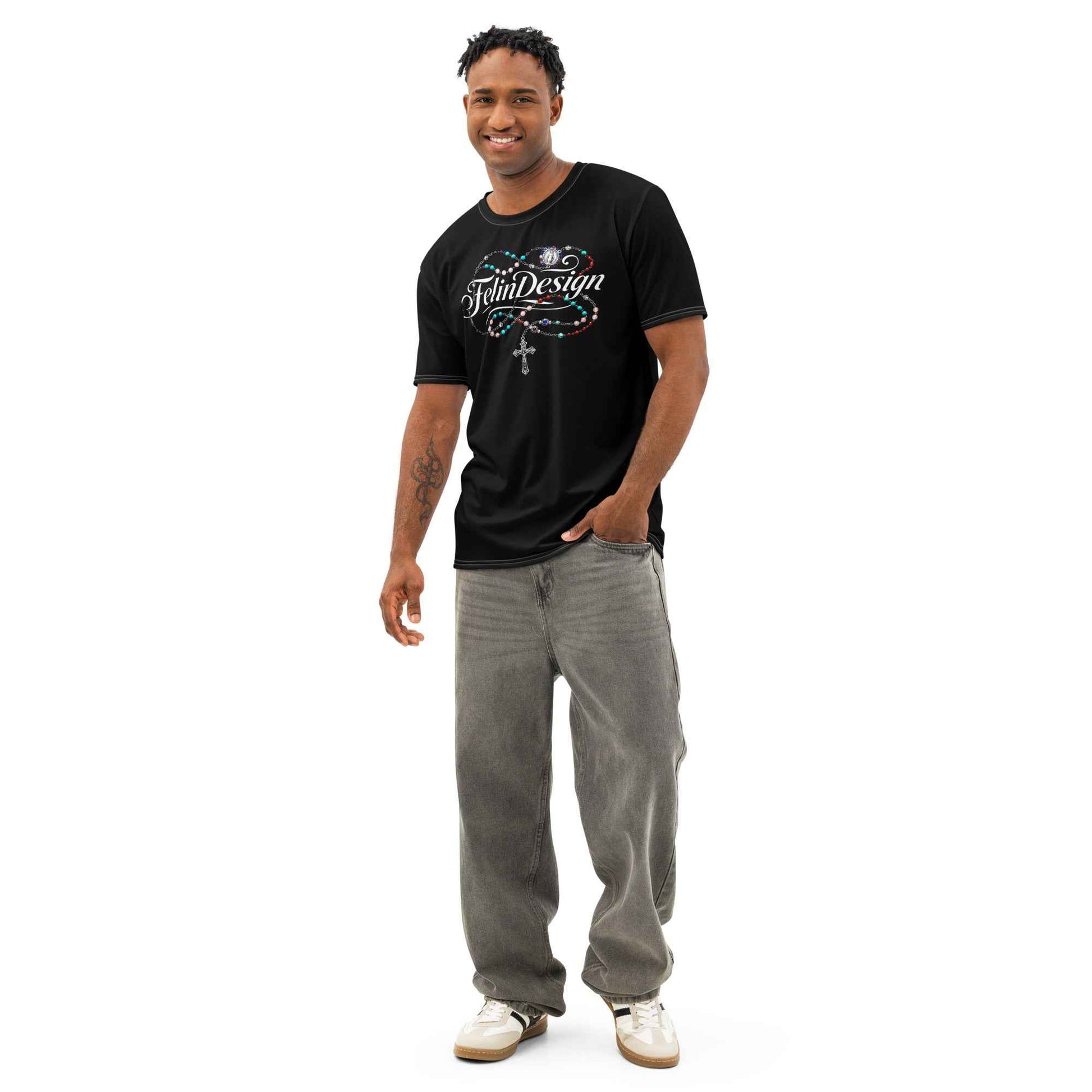 FelinDesign Colored Rosary Men's Cotton Crew Neck T-Shirt