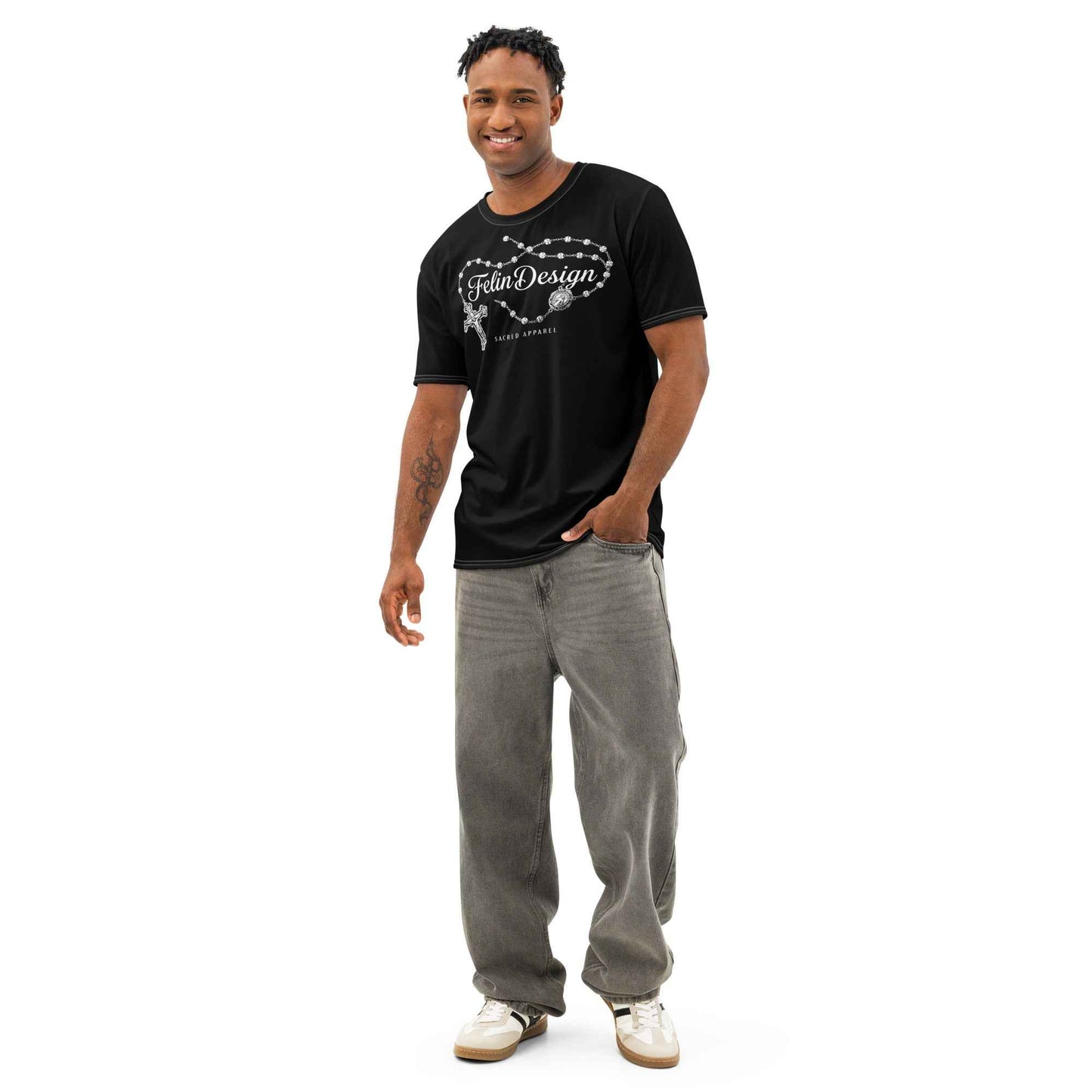 FelinDesign Sacred Apparel rosary Men's Cotton Crew Neck T-Shirt