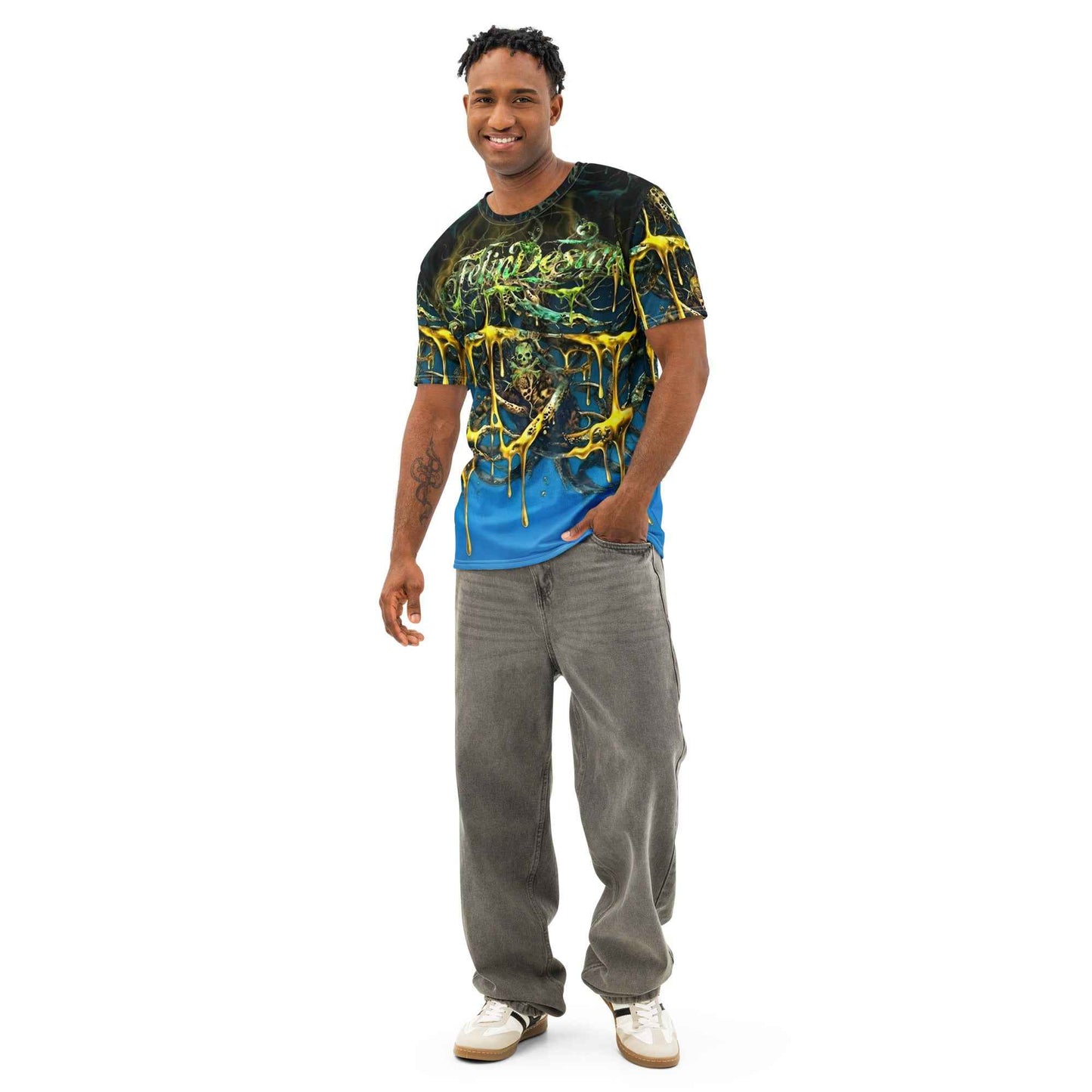 FelinDesign Toxic Blue Men's Cotton Crew Neck T-Shirt