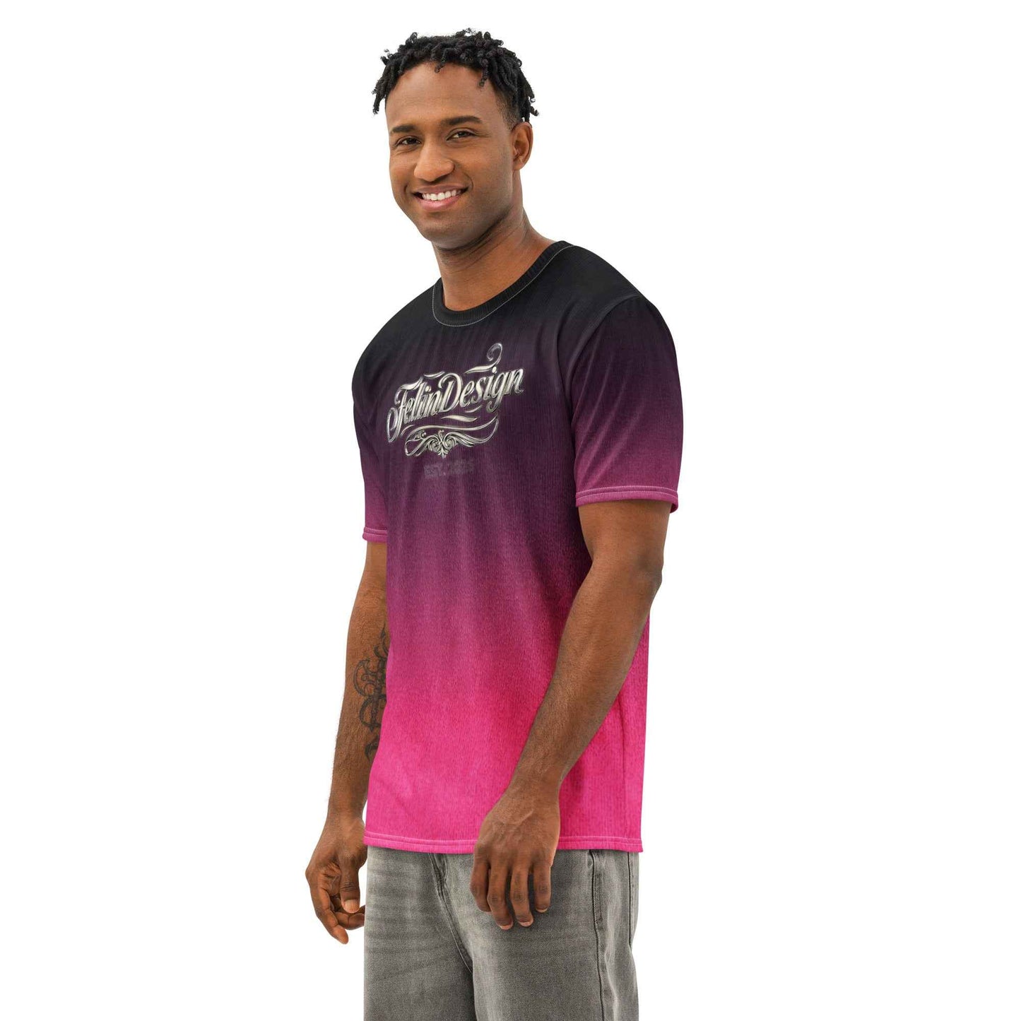 Men’s cotton crew neck t-shirt Unisex black/Fuchsia
