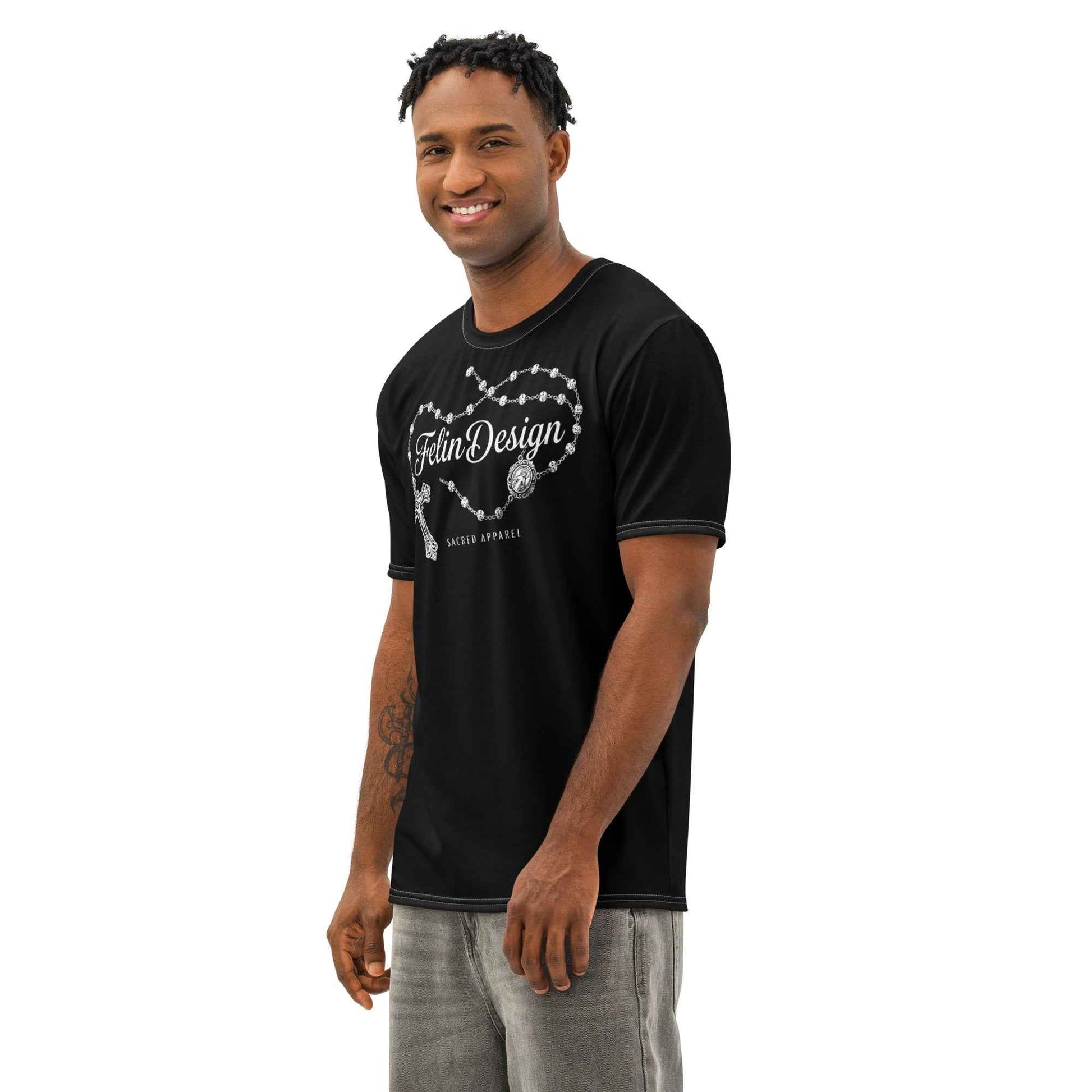 FelinDesign Sacred Apparel rosary Men's Cotton Crew Neck T-Shirt