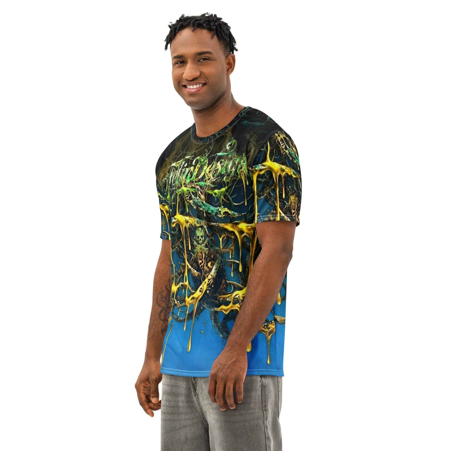 FelinDesign Toxic Blue Men's Cotton Crew Neck T-Shirt
