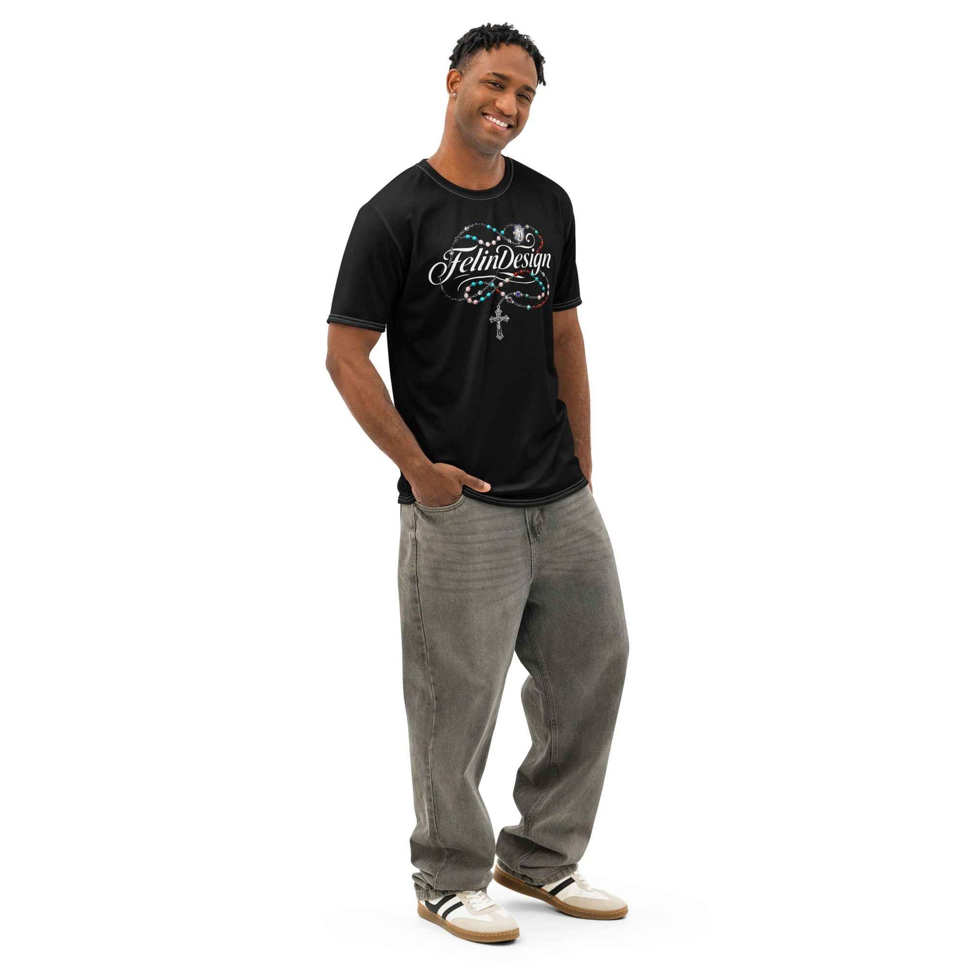 FelinDesign Colored Rosary Men's Cotton Crew Neck T-Shirt