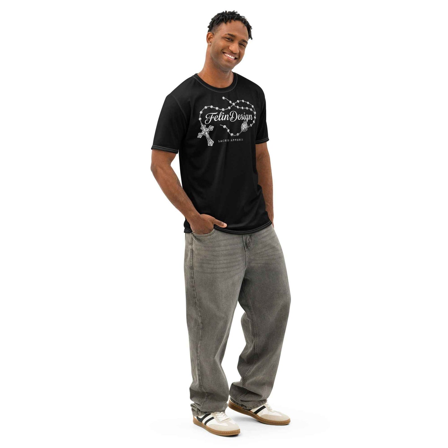 FelinDesign Sacred Apparel rosary Men's Cotton Crew Neck T-Shirt