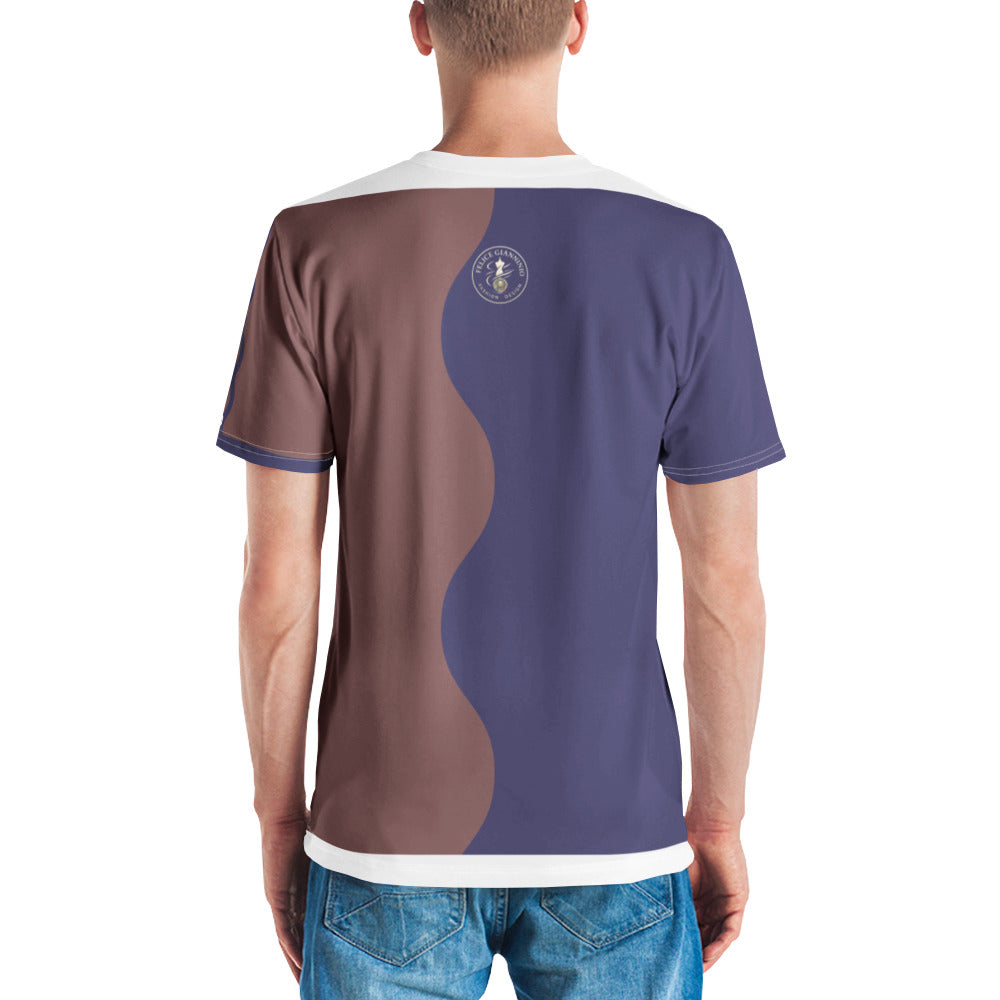 FelinDesign 50 Collection Men's Elegant Blue and Brown T-Shirt, Casual Men's Italian Fashion T-Shirt, Comfort Fit - FelinDesign