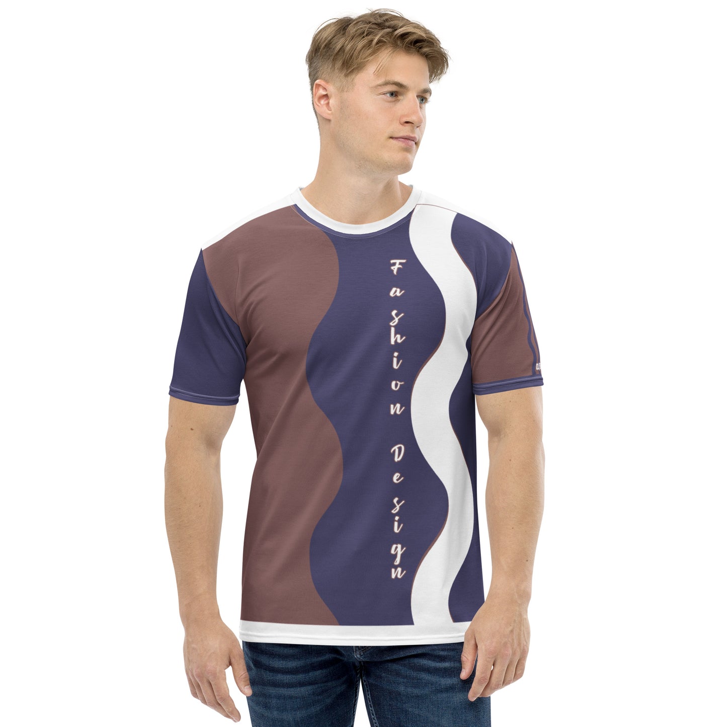 FelinDesign 50 Collection Men's Elegant Blue and Brown T-Shirt, Casual Men's Italian Fashion T-Shirt, Comfort Fit - FelinDesign