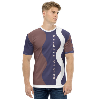 FelinDesign 50 Collection Men's Elegant Blue and Brown T-Shirt, Casual Men's Italian Fashion T-Shirt, Comfort Fit - FelinDesign