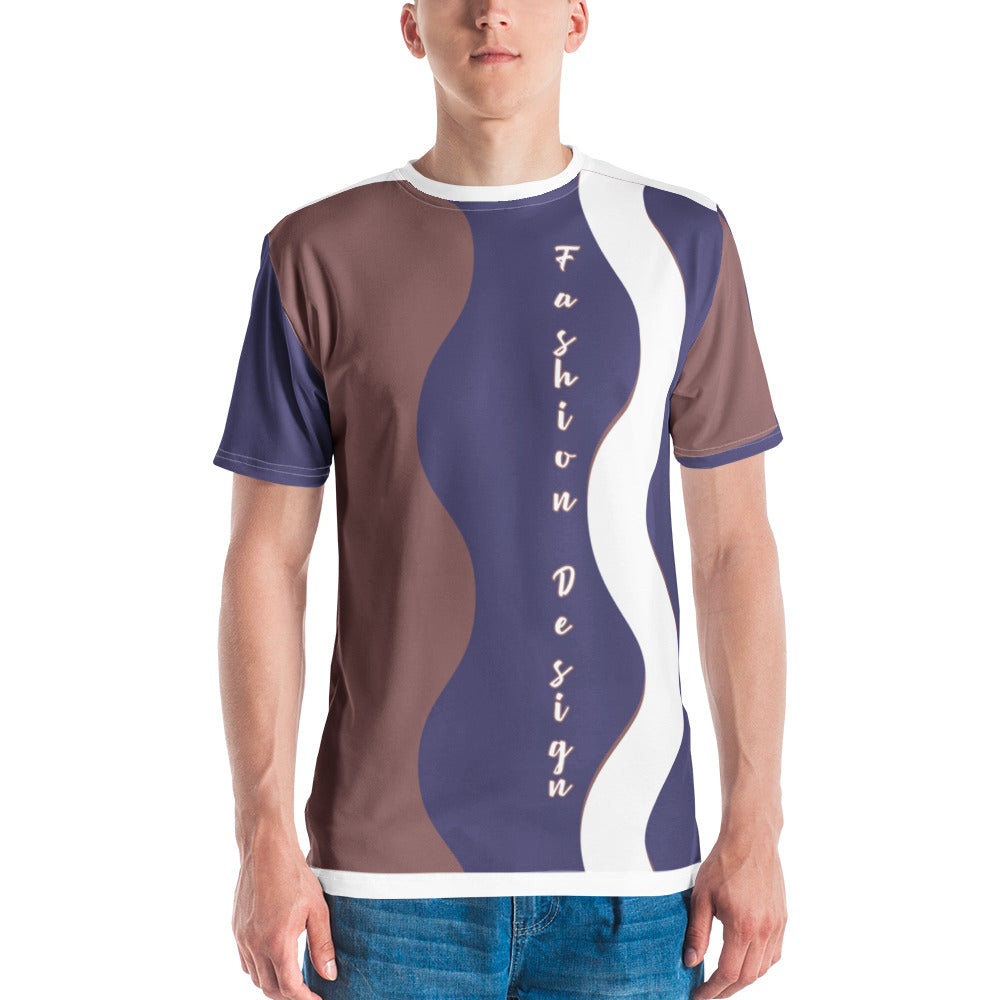 FelinDesign 50 Collection Men's Elegant Blue and Brown T-Shirt, Casual Men's Italian Fashion T-Shirt, Comfort Fit - FelinDesign