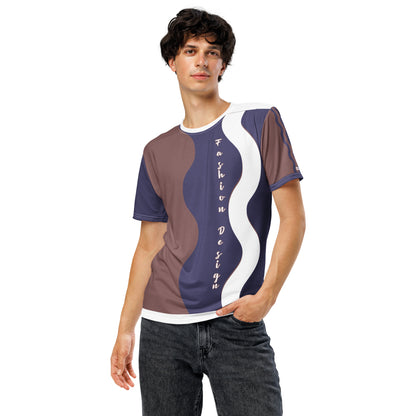 FelinDesign 50 Collection Men's Elegant Blue and Brown T-Shirt, Casual Men's Italian Fashion T-Shirt, Comfort Fit - FelinDesign