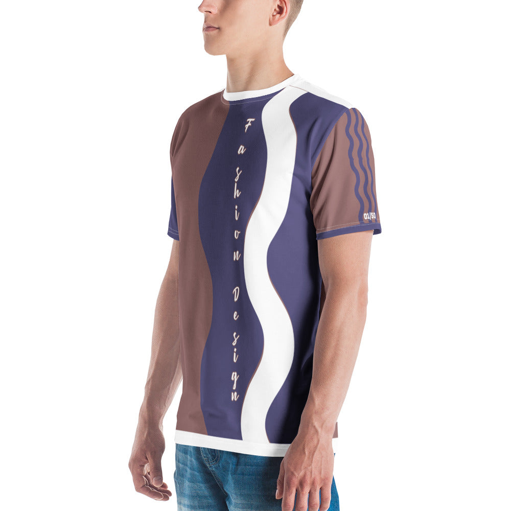 FelinDesign 50 Collection Men's Elegant Blue and Brown T-Shirt, Casual Men's Italian Fashion T-Shirt, Comfort Fit - FelinDesign