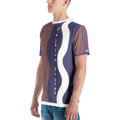 FelinDesign 50 Collection Men's Elegant Blue and Brown T-Shirt, Casual Men's Italian Fashion T-Shirt, Comfort Fit - FelinDesign