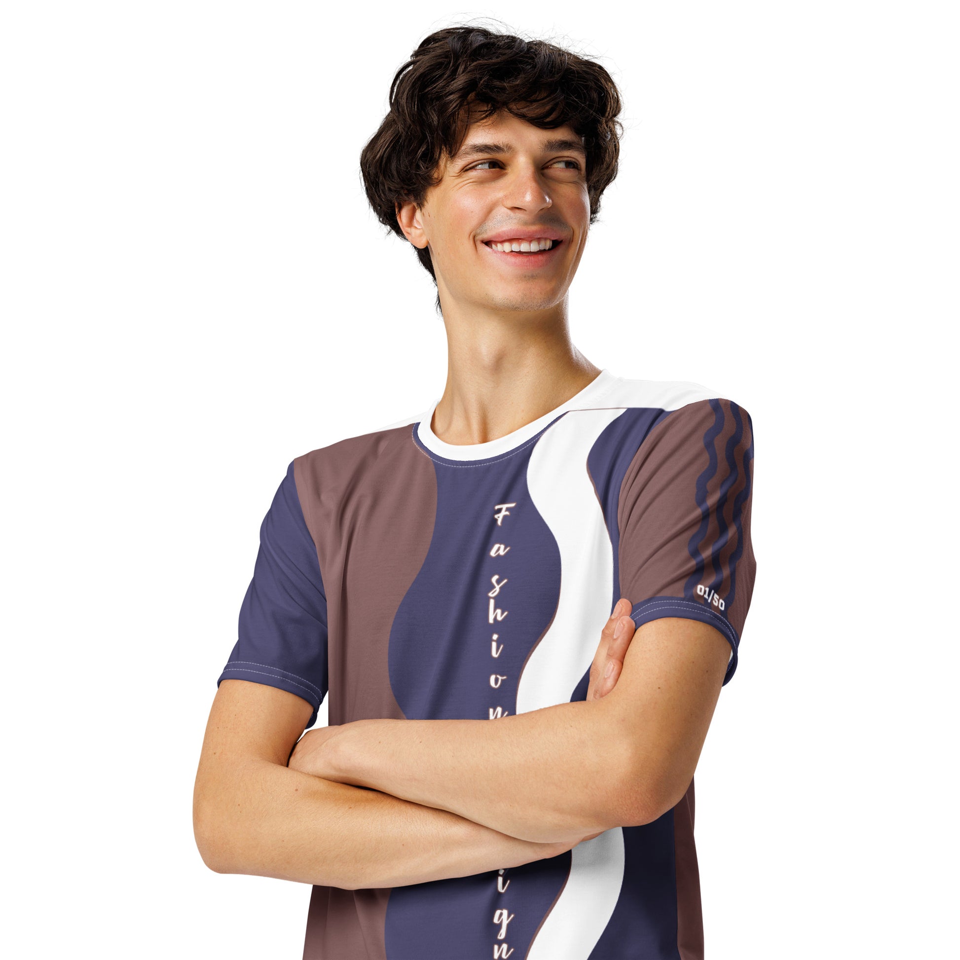 FelinDesign 50 Collection Men's Elegant Blue and Brown T-Shirt, Casual Men's Italian Fashion T-Shirt, Comfort Fit - FelinDesign