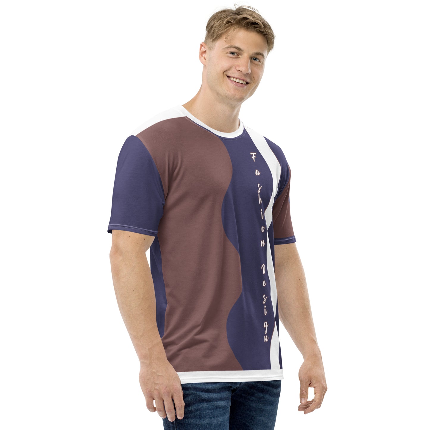 FelinDesign 50 Collection Men's Elegant Blue and Brown T-Shirt, Casual Men's Italian Fashion T-Shirt, Comfort Fit - FelinDesign