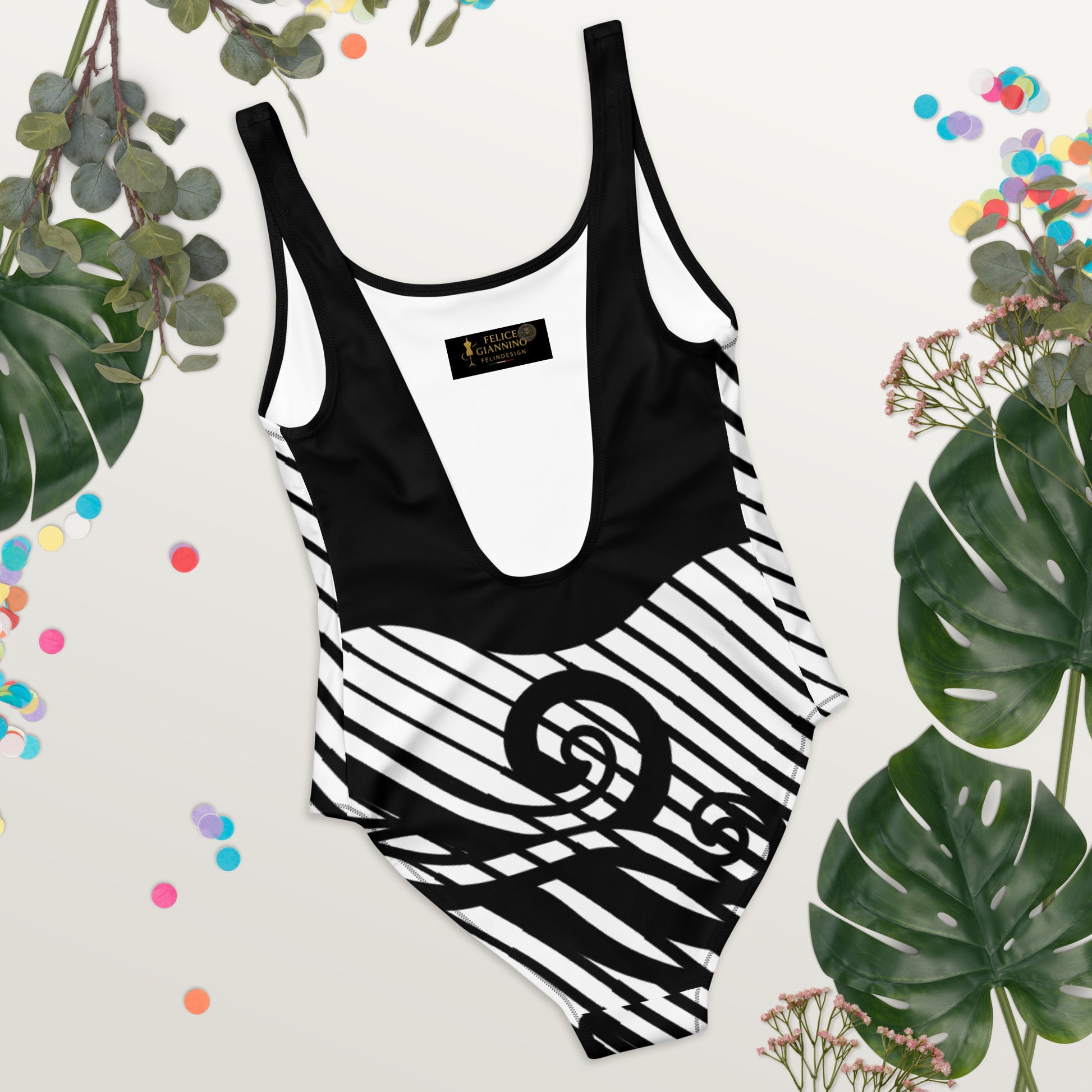 Luxury Elegant Black and White One-Piece Swimsuit for Women - Sculpting Geometric Design | Felin Design 2026 - FelinDesign