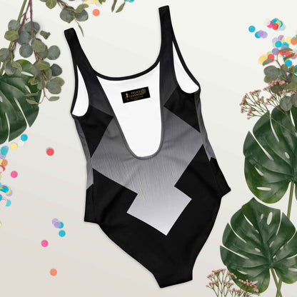 Women's One-Piece Swimsuit Black/White FelinDesign - Elegant Eco-Sustainable Chlorine Resistant