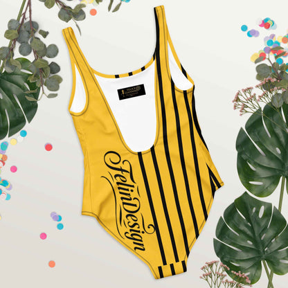 FelinDesign One Piece Swimsuit 2026 Elegant Yellow and black Swimwear for Pool & Beach Women’s Stylish Bathing Suit