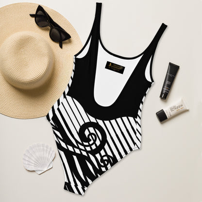 Luxury Elegant Black and White One-Piece Swimsuit for Women - Sculpting Geometric Design | Felin Design 2026 - FelinDesign