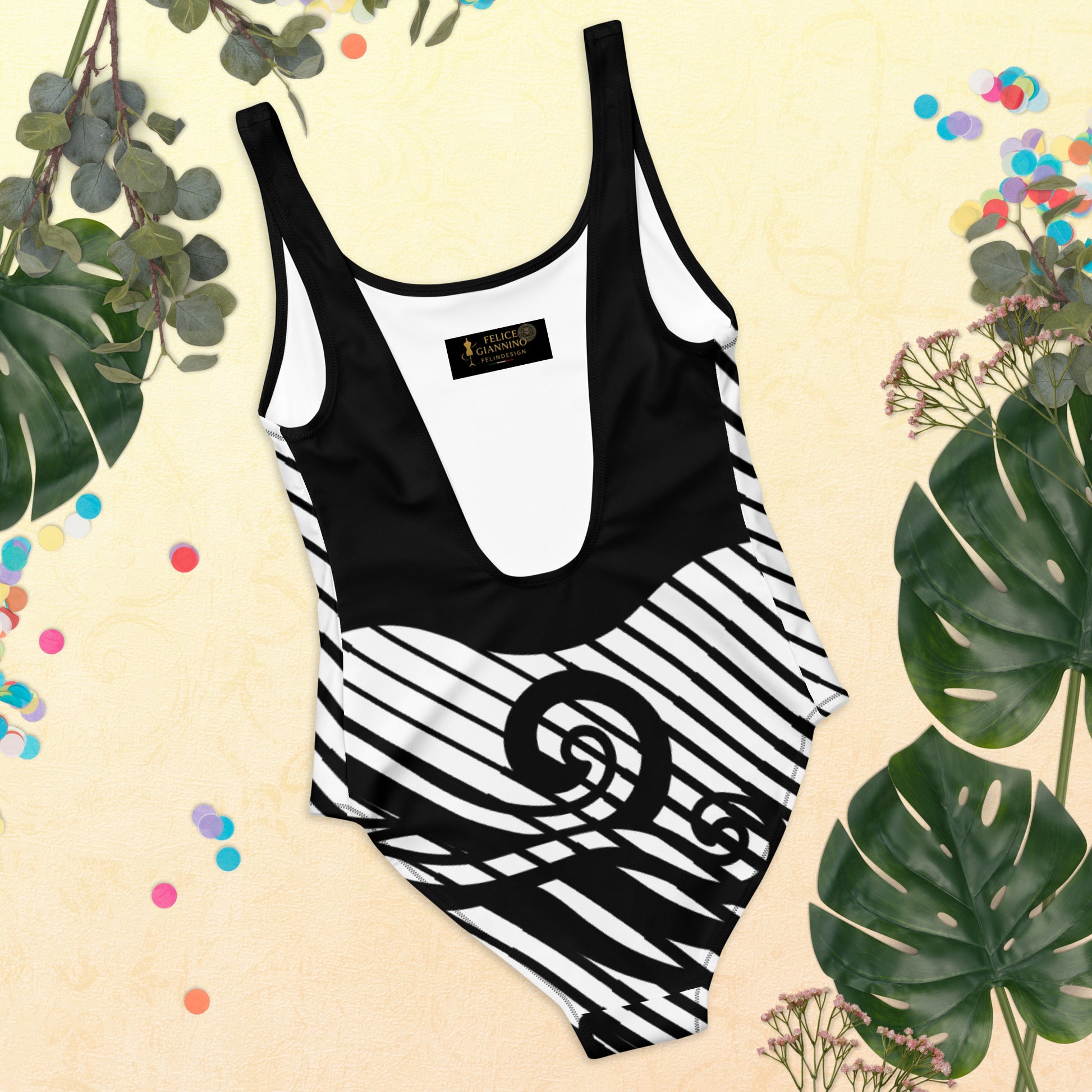 Luxury Elegant Black and White One-Piece Swimsuit for Women - Sculpting Geometric Design | Felin Design 2026 - FelinDesign