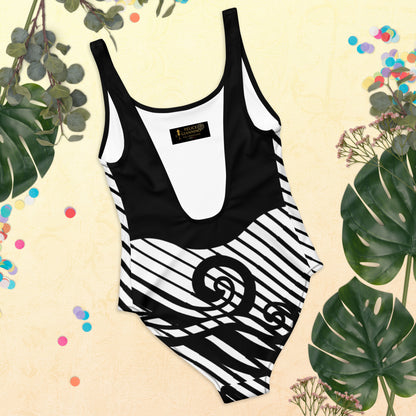Luxury Elegant Black and White One-Piece Swimsuit for Women - Sculpting Geometric Design | Felin Design 2026 - FelinDesign