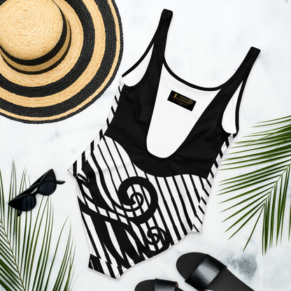 Luxury Elegant Black and White One-Piece Swimsuit for Women - Sculpting Geometric Design | Felin Design 2026 - FelinDesign