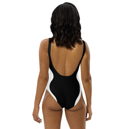 Sinuous Geometry One-Piece Swimsuit – Black & White Shaping Design - FelinDesign