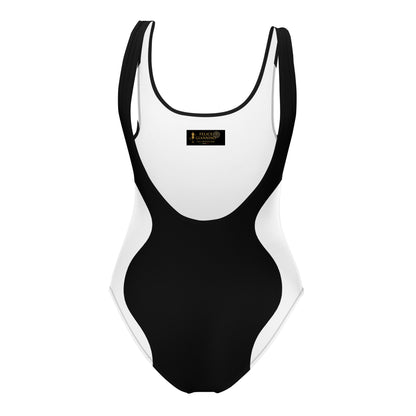 Sinuous Geometry One-Piece Swimsuit – Black & White Shaping Design - FelinDesign
