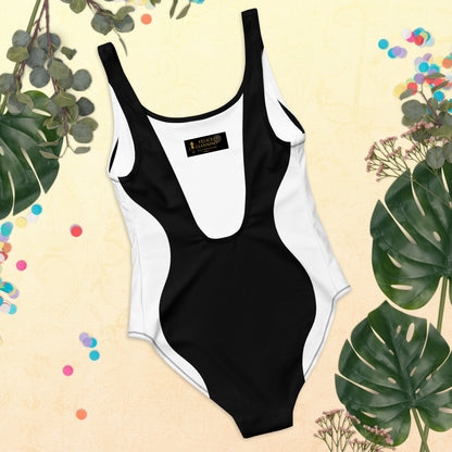 Sinuous Geometry One-Piece Swimsuit – Black & White Shaping Design - FelinDesign