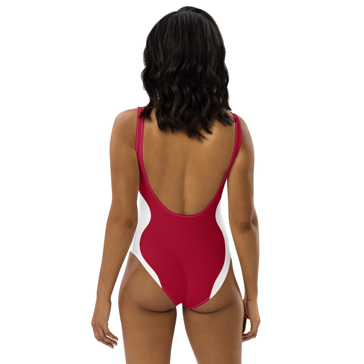 Sinuous Geometry One-Piece Swimsuit – Red & White Shaping Design - FelinDesign