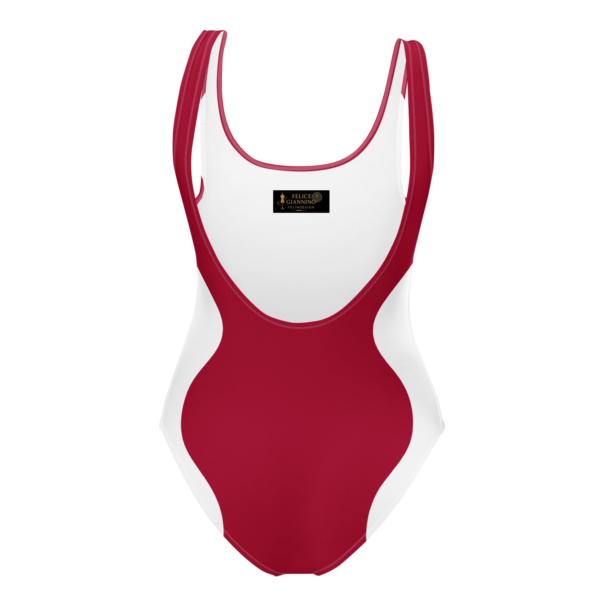 Sinuous Geometry One-Piece Swimsuit – Red & White Shaping Design - FelinDesign
