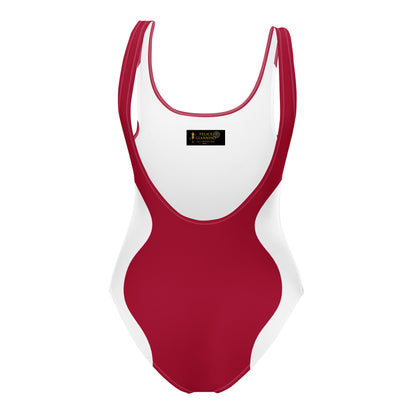 Sinuous Geometry One-Piece Swimsuit – Red & White Shaping Design - FelinDesign
